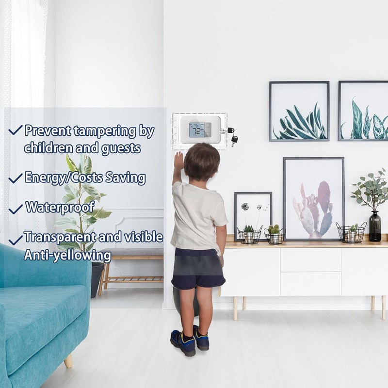 Young Dance 2PCS Large Thermostat Lock Box Cover with Key,Clear Thermostat Cover with Lock Fits Honeywell Thermostat On Wall,AC Lock Box Cover with Key Fits Thermostats 6.5" W x5.0 H or Smaller - Image 5